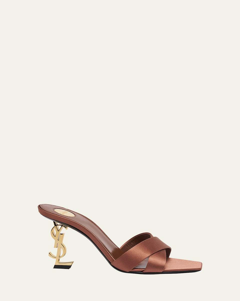 Opyum YSL Logo-Heel Satin Slide Sandals